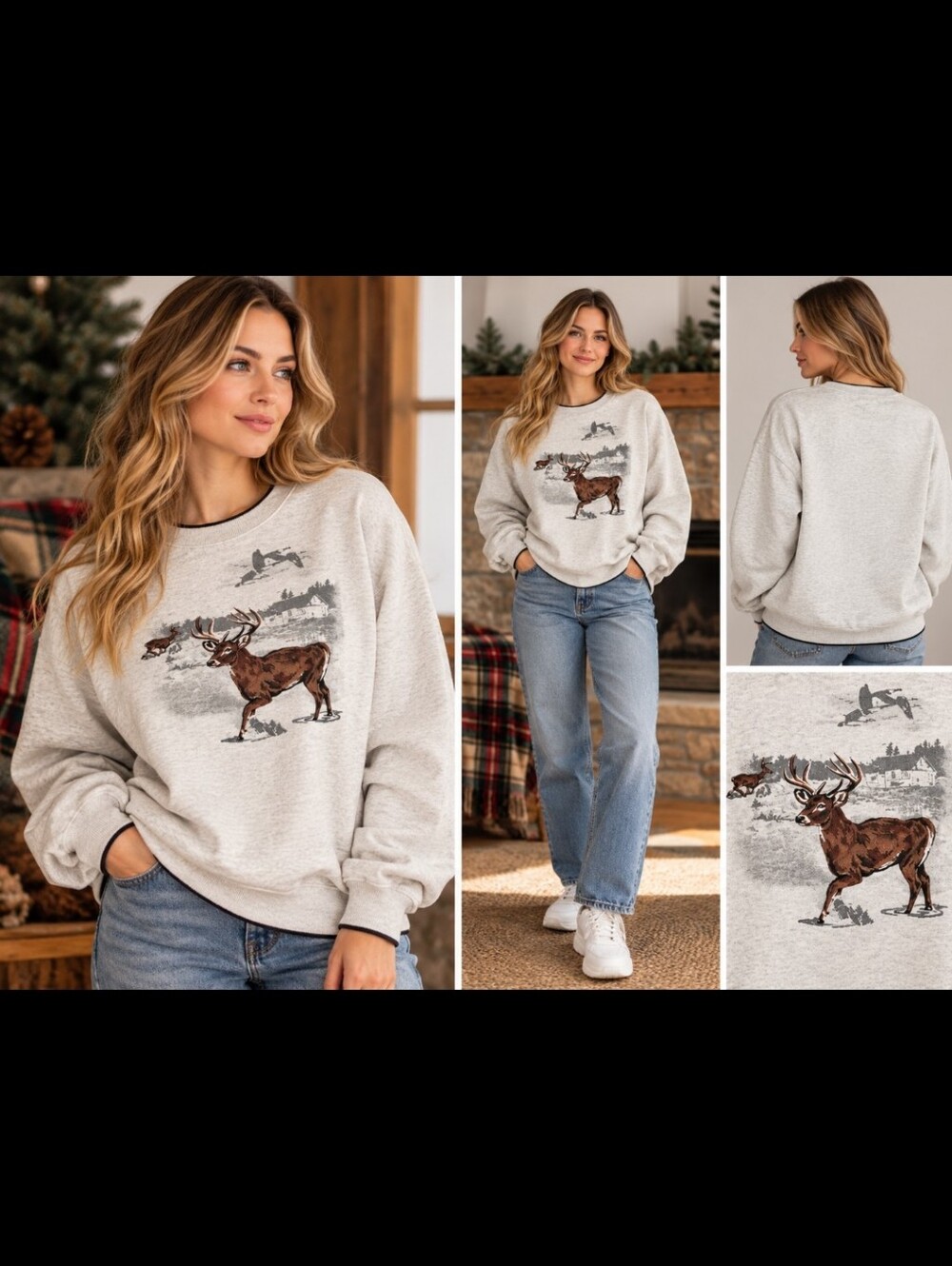 Vintage 90s Croft & Barrow Deer Sweatshirt Unisex XXL Oversized Wildlife Cabin
